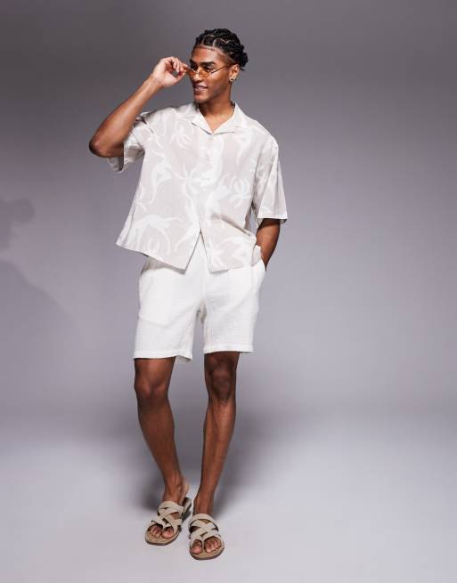 beige dress shirt outfit Men's Short Sleeve Cuban Style Guayabera Shirt (Beige) Beige / 5X-Large main image 1