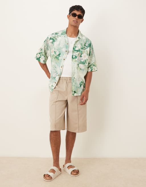 ASOS DESIGN oversized camp collar shirt in green floral print, 2 of 4