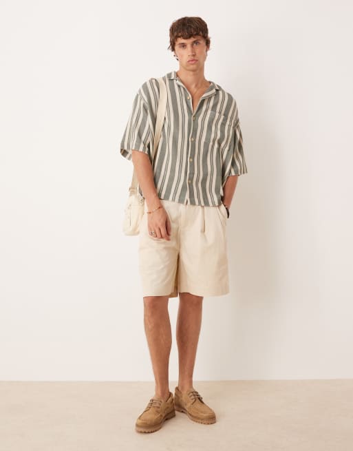ASOS DESIGN oversized camp collar shirt in green stripes | ASOS