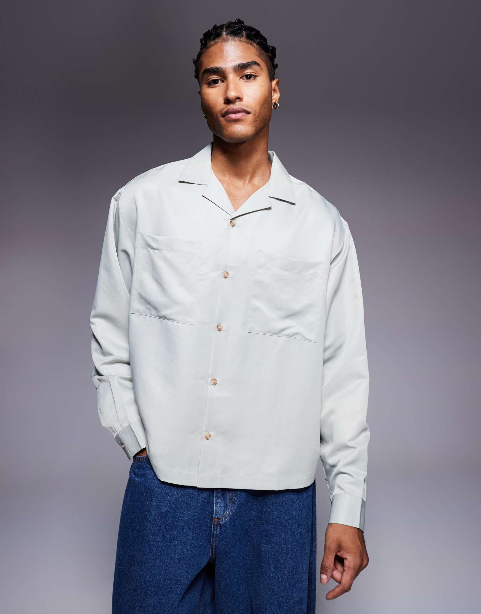 ДИЗАЙНЕРСКАЯ рубашка оверсайз с отложным воротником ASOS DESIGN из камня