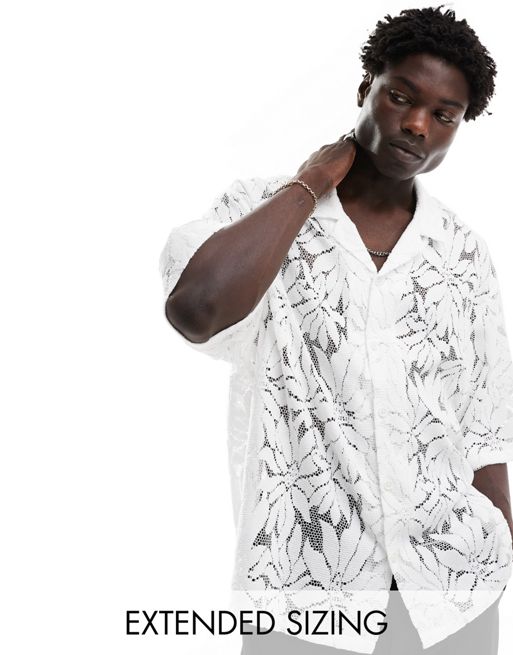 CerbeShops DESIGN oversized camp collar shirt in white lace