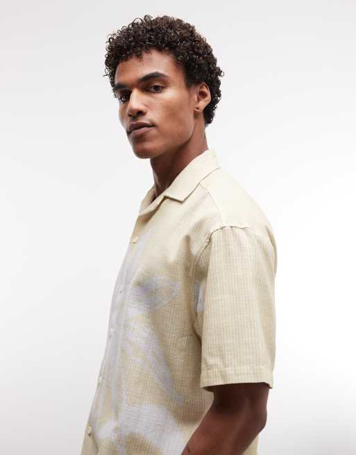 ASOS DESIGN oversized camp collar shirt with all over floral print in beige, 4 of 5