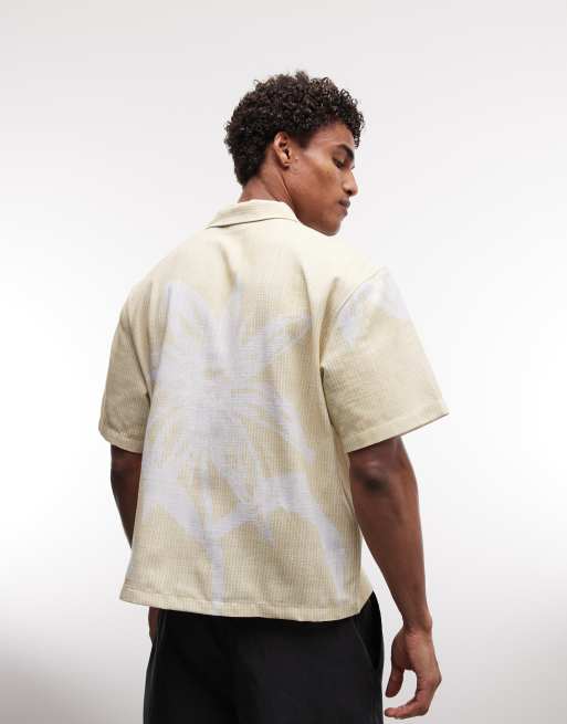 ASOS DESIGN oversized camp collar shirt with all over floral print in beige, 5 of 5