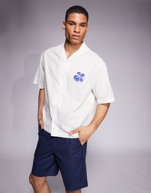 ASOS DESIGN oversized camp collar shirt with floral placement print