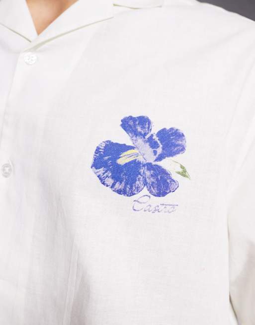 ASOS DESIGN oversized camp collar shirt with floral placement print