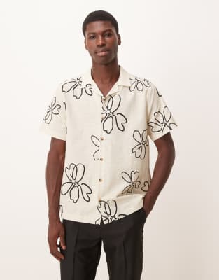 Asos Design Oversized Camp Collar Shirt With Floral Print In Multi