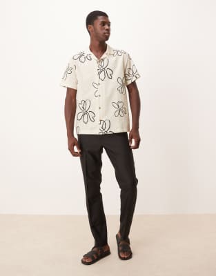 Asos Design Oversized Camp Collar Shirt With Floral Print In Multi