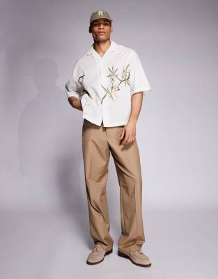 Asos Design Oversized Camp Collar Shirt With Placement Print