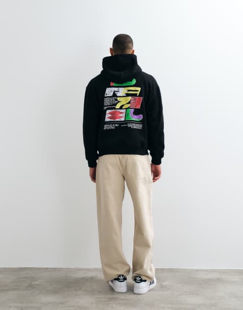 ASOS DESIGN oversized capuchon met pigmentprint in zwart - view 1