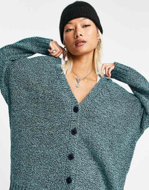 ASOS DESIGN oversized cardi with back logo pattern in navy