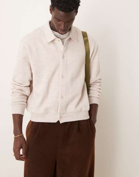 ASOS DESIGN - Oversized cardigan i meleret beige med firkantet pasform og krave - view 1