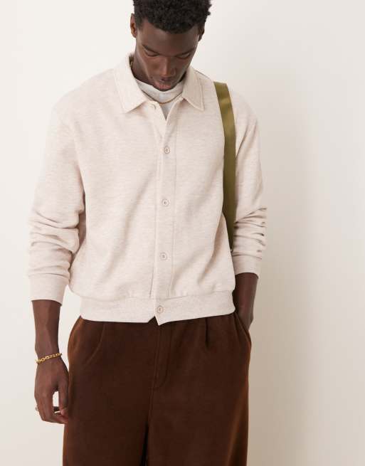 ASOS DESIGN - Oversized cardigan i meleret beige med firkantet pasform og krave