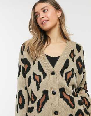 ASOS DESIGN oversized cardigan in animal pattern-Neutral