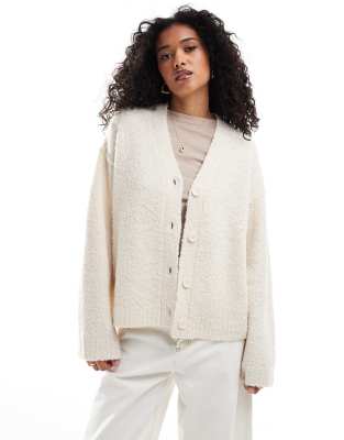 Asos Design Oversized Cardigan In Boucle In Cream-navy