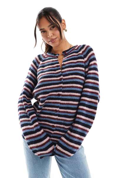 ASOS DESIGN oversized cardigan in multi stripe - view 1