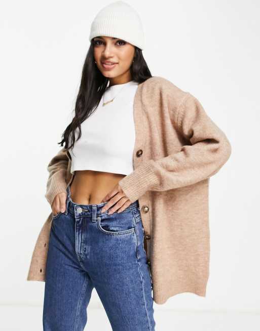 ASOS DESIGN oversized cardigan with button through in camel