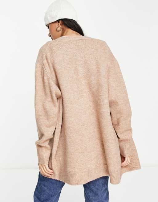 ASOS DESIGN oversized cardigan with button through in camel