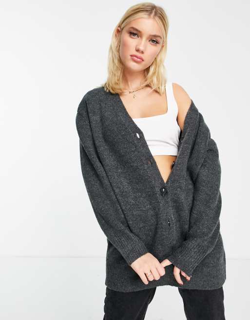 ASOS DESIGN oversized cardigan with button through in dark gray