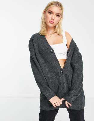 ASOS DESIGN oversized cardigan with button through in dark grey - ASOS Price Checker