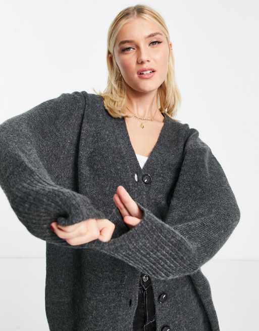 ASOS DESIGN oversized cardigan with button through in dark grey