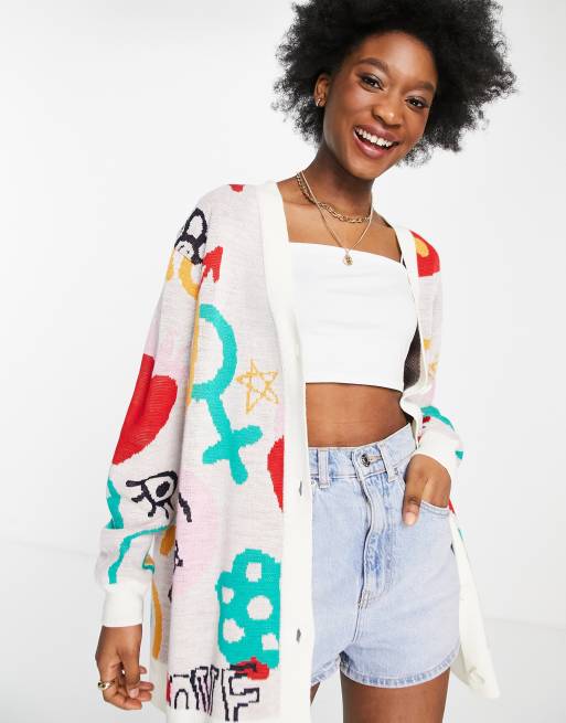 ASOS DESIGN oversized cardigan with graffiti pattern