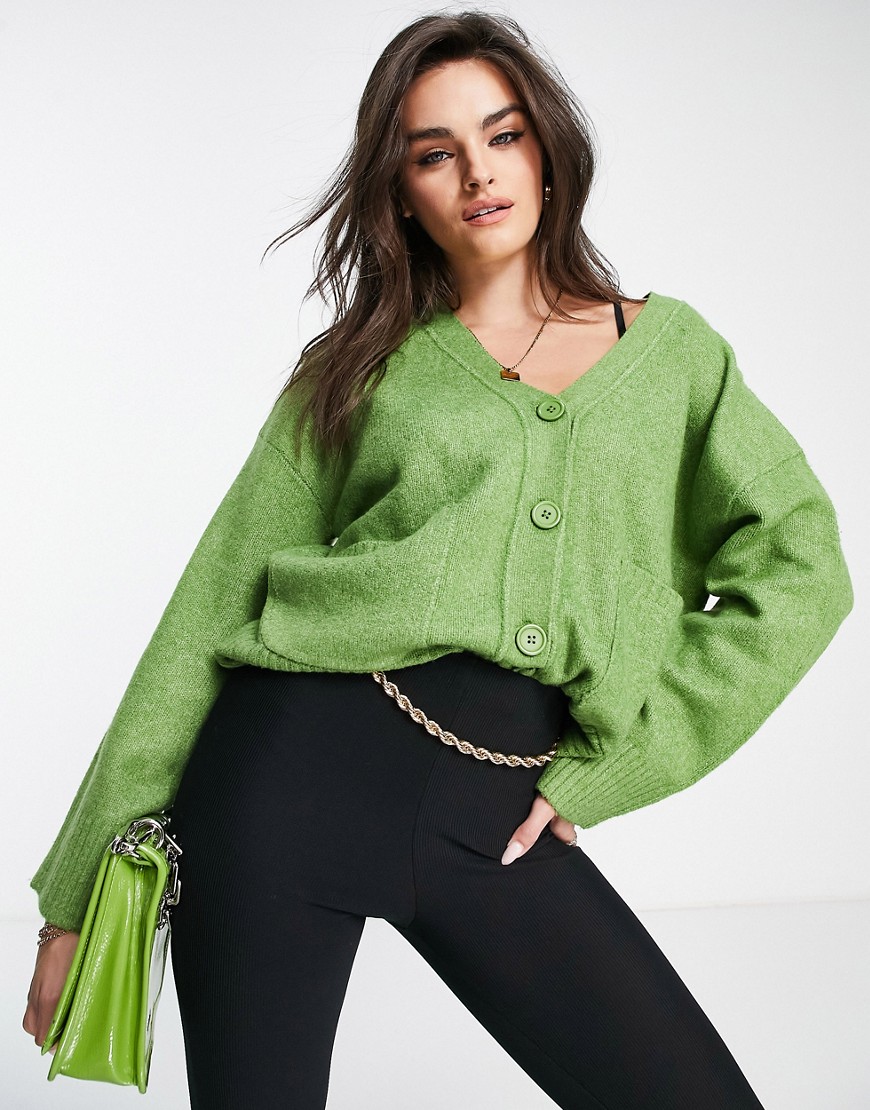ASOS DESIGN oversized cardigan with pockets in green