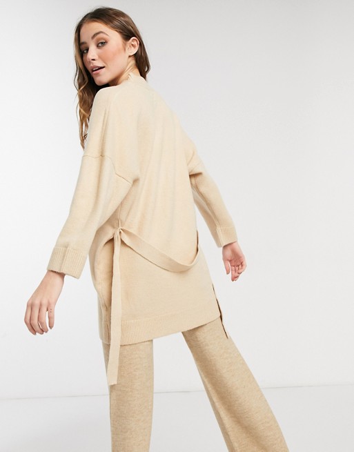 ASOS DESIGN oversized cardigan with tie in oatmeal