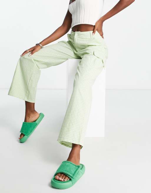 ASOS DESIGN oversized cargo pants in bright green check