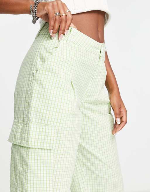 ASOS DESIGN oversized cargo pants in bright green check