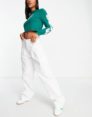 Asos Design Petite 00s Low Rise Cargo Pants In White In White