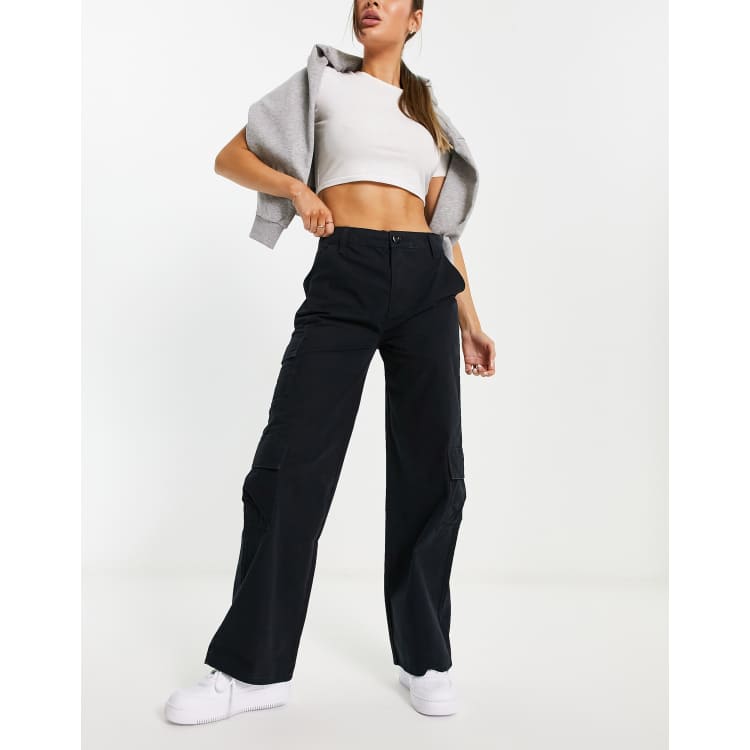 High Waisted Multi Pocket Black Cargo Pants