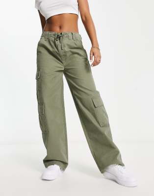 Asos Design Oversized Cargo Pants With Multi Pocket In Khaki-green