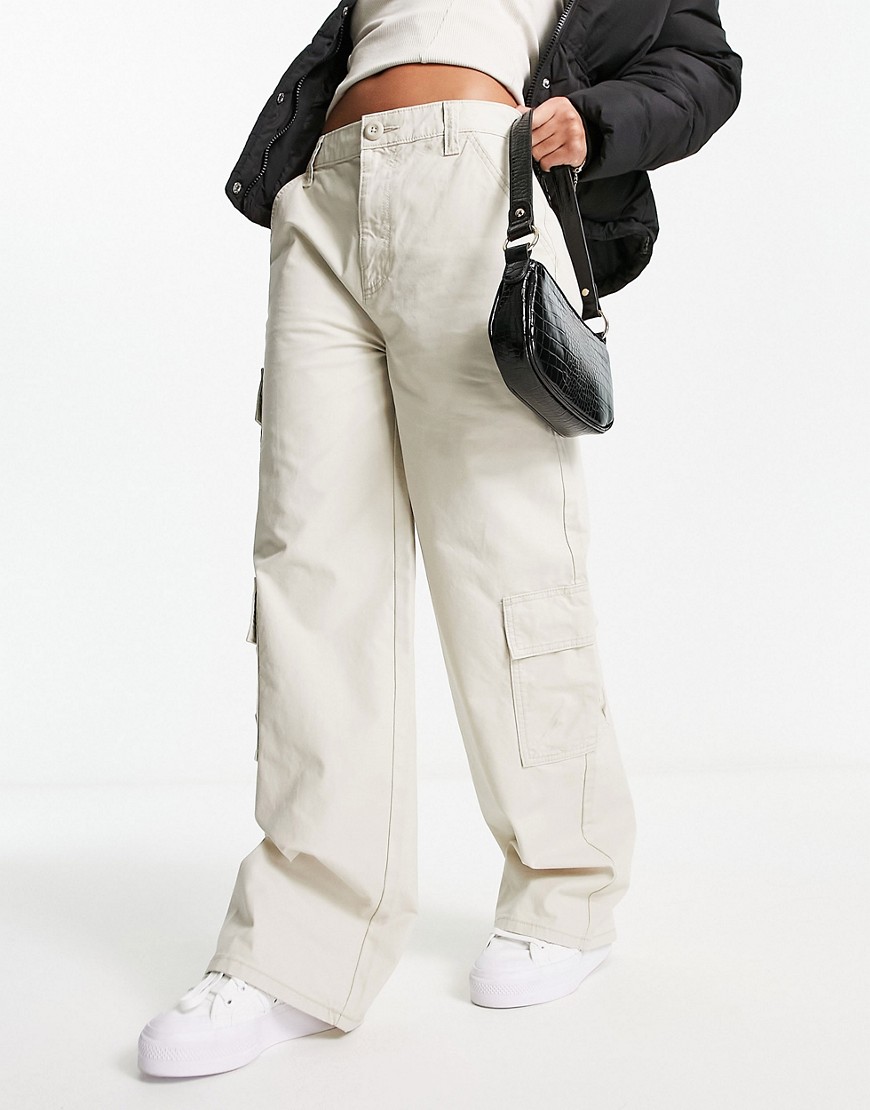 Asos Design Oversized Cargo Pants With Multi Pocket In Stone-neutral