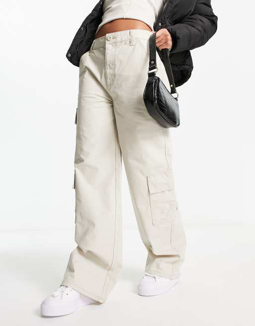 Miss Selfridge baggy twill cargo pants in taupe