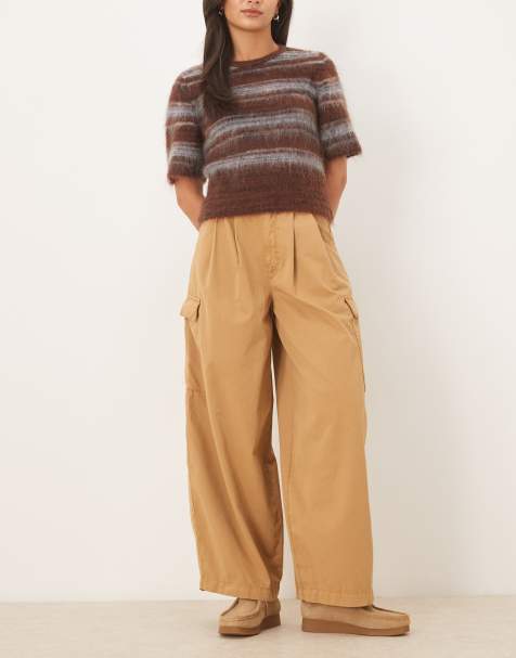 ASOS DESIGN oversized cargo pants with pleats in camel - view 1