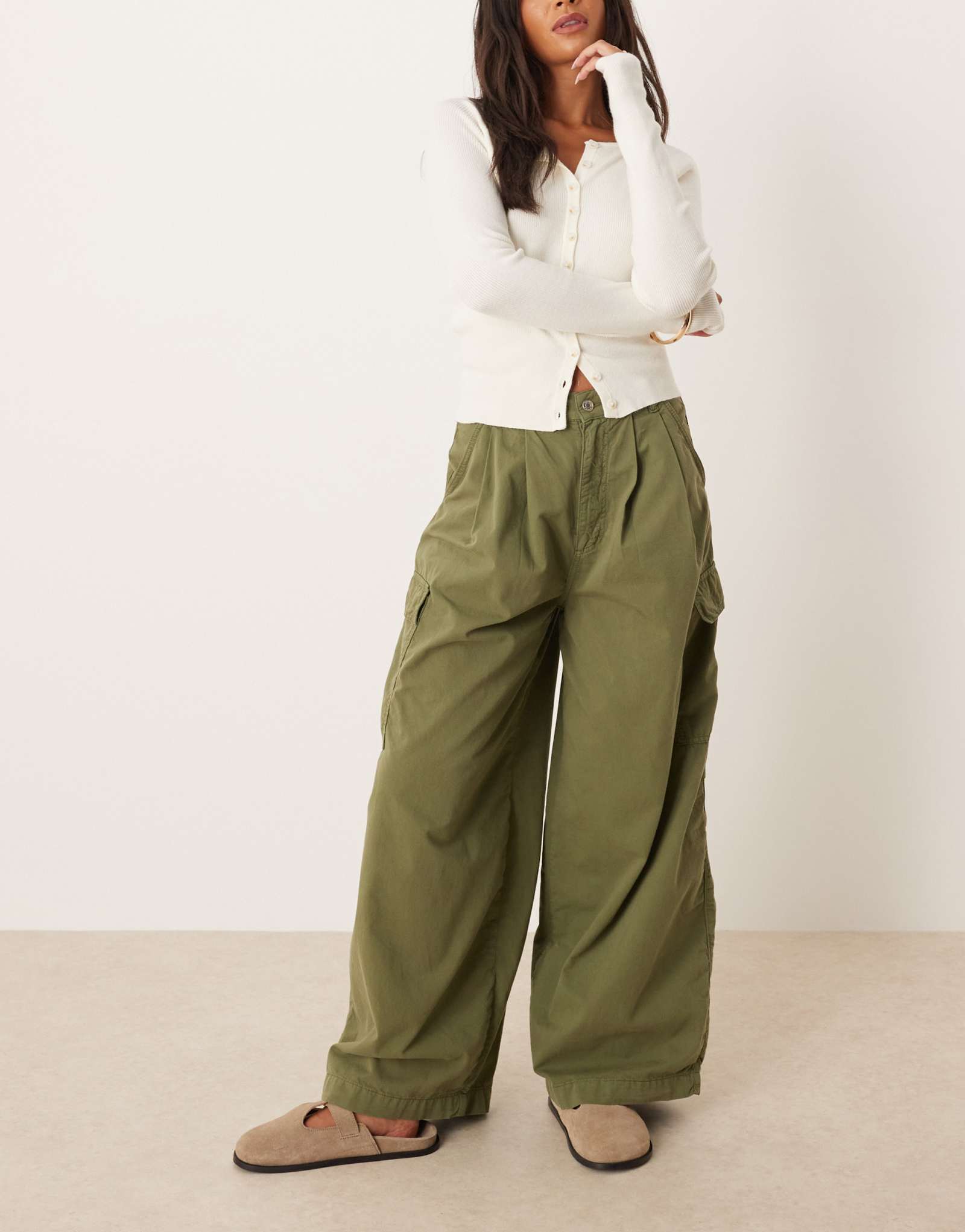 Брюки-карго ASOS DESIGN оверсайз цвета хаки