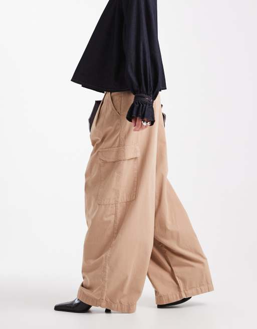 ASOS DESIGN oversized cargo pants with pleats in stone