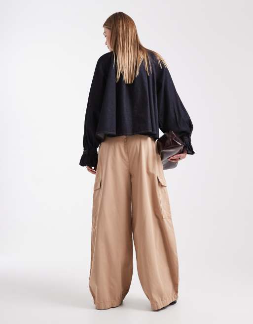 ASOS DESIGN oversized cargo pants with pleats in stone