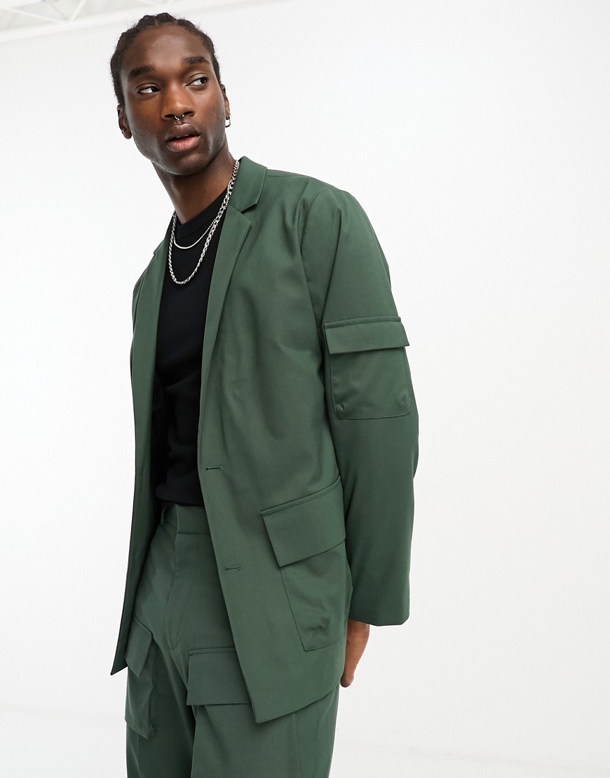 ASOS DESIGN oversized cargo pocket suit jacket in green