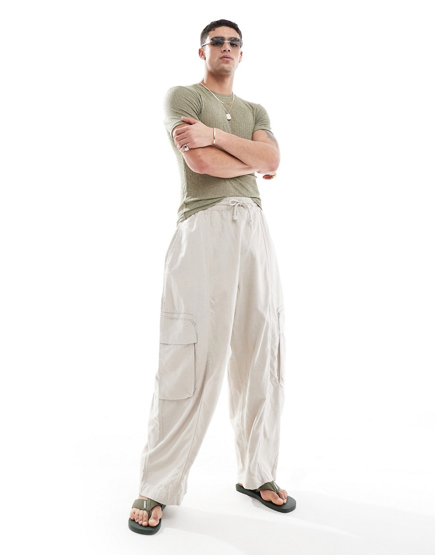 ASOS DESIGN oversized cargo trouser in neutral linen texture