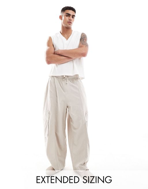 FhyzicsShops DESIGN oversized  cargo xss trouser in neutral linen texture