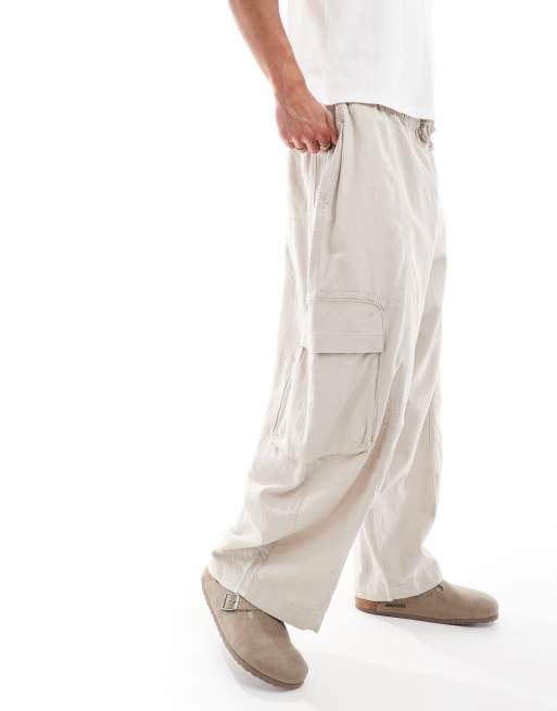 ASOS DESIGN oversized cargo trouser in neutral linen texture