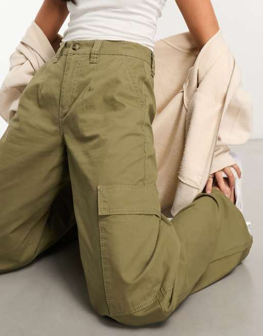 ASOS DESIGN Petite oversized cargo pants with multi pocket in khaki