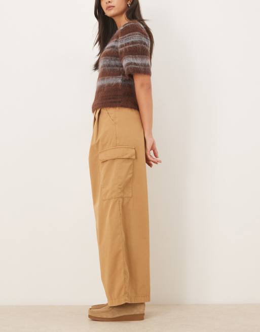 ASOS DESIGN oversized cargo trouser with pleats in camel