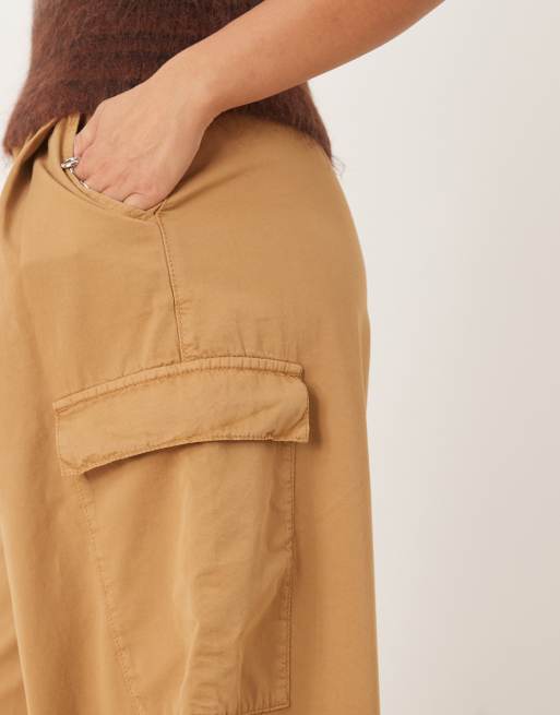 ASOS DESIGN oversized cargo trouser with pleats in camel