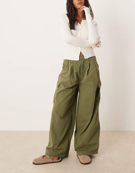 ASOS DESIGN oversized cargo trouser with pleats in khaki - view 1