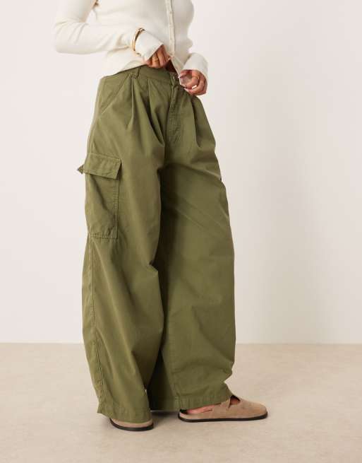 ASOS DESIGN oversized cargo pants with pleats in khaki