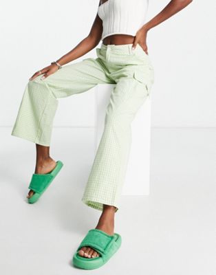 ASOS DESIGN oversized cargo trousers in bright green check
