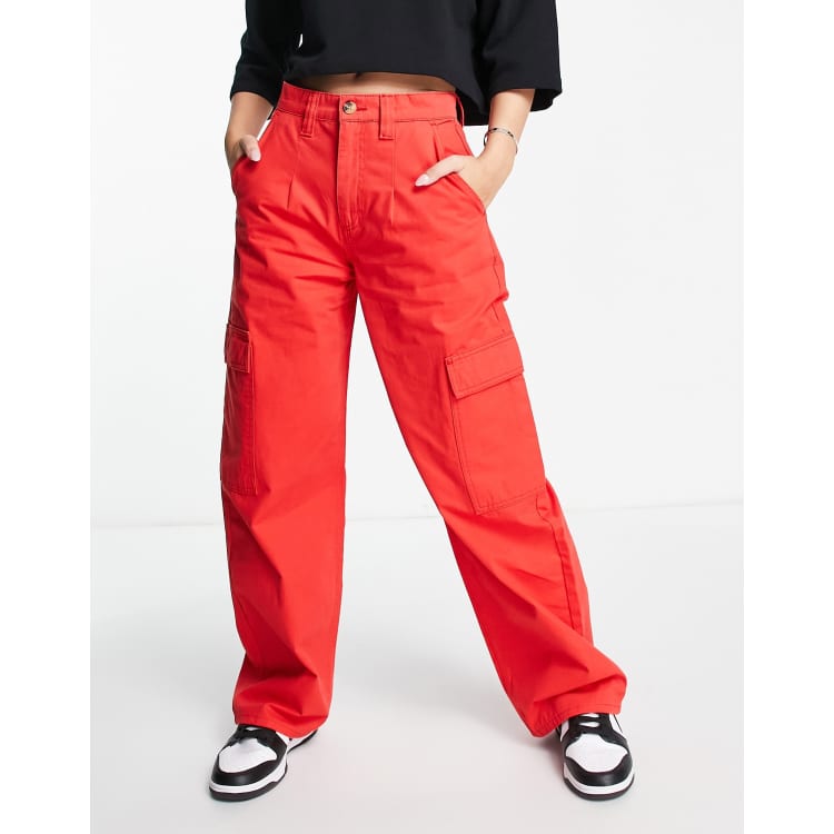 High Waisted Casual Woven Cargo Pants