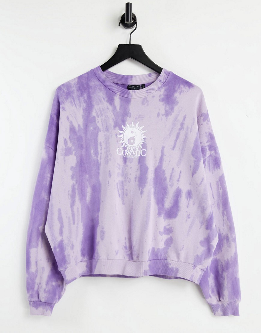 ASOS DESIGN oversized celestial sweatshirt in lilac tie dye-Purple